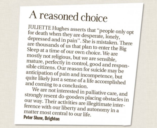Peter Shaw's letter to the editor